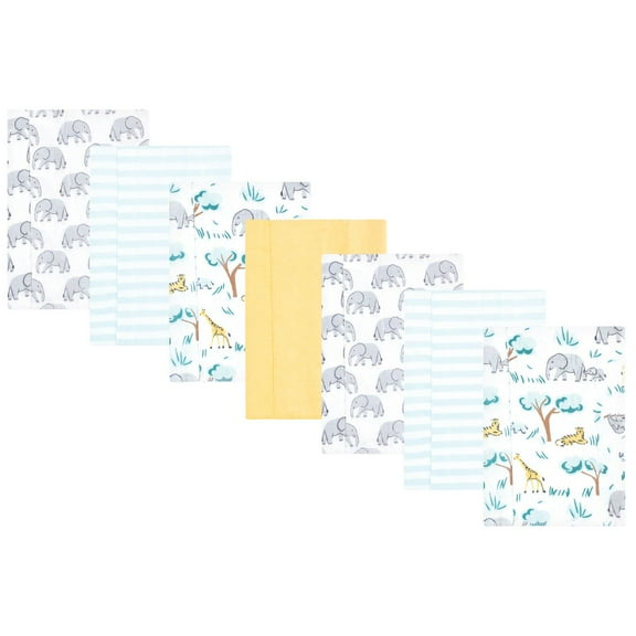 Hudson Baby Cotton Flannel Burp Cloths 7-Pack, Safari Friends, One Size