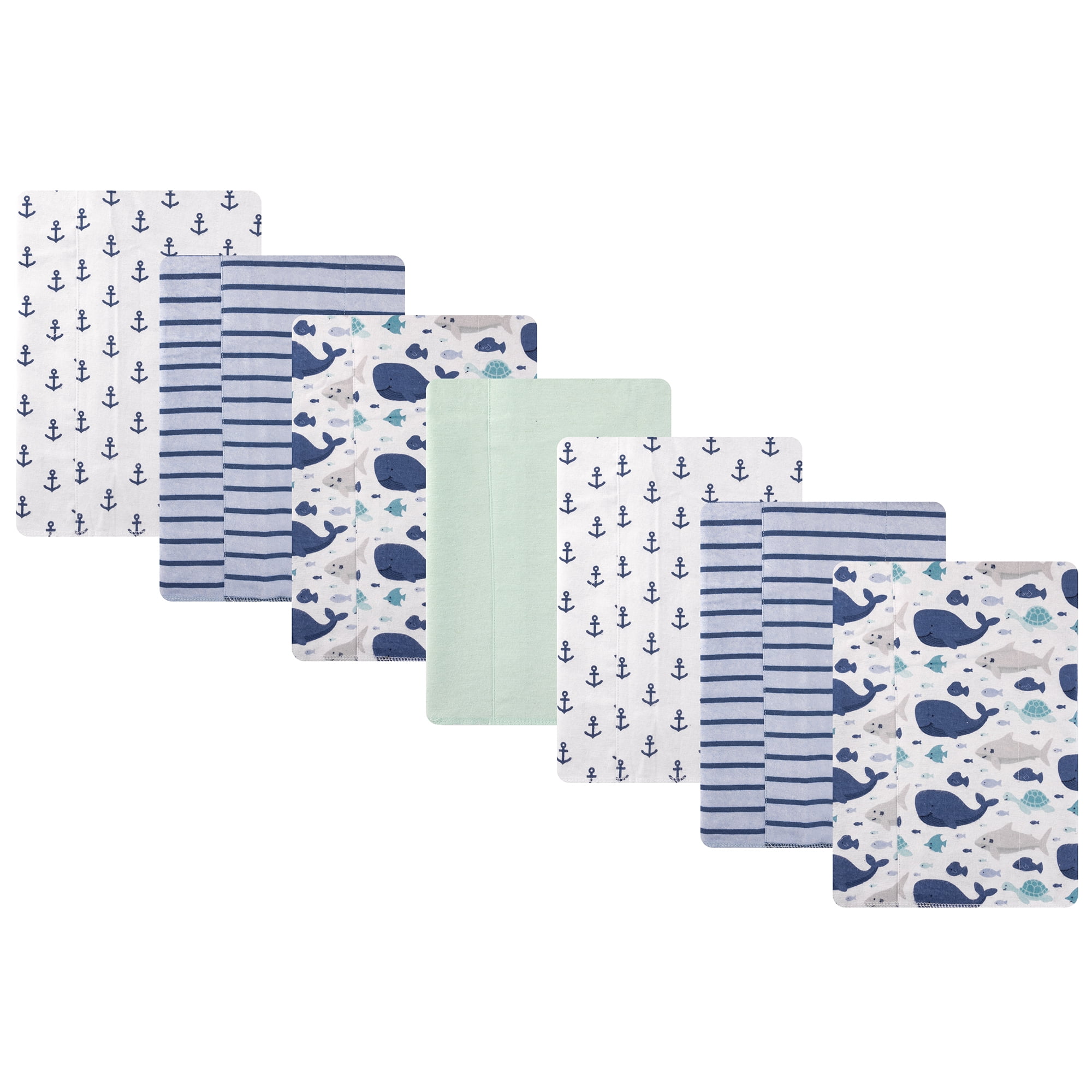 Hudson Baby Cotton Flannel Burp Cloths 7-Pack, Sea Friends , One Size