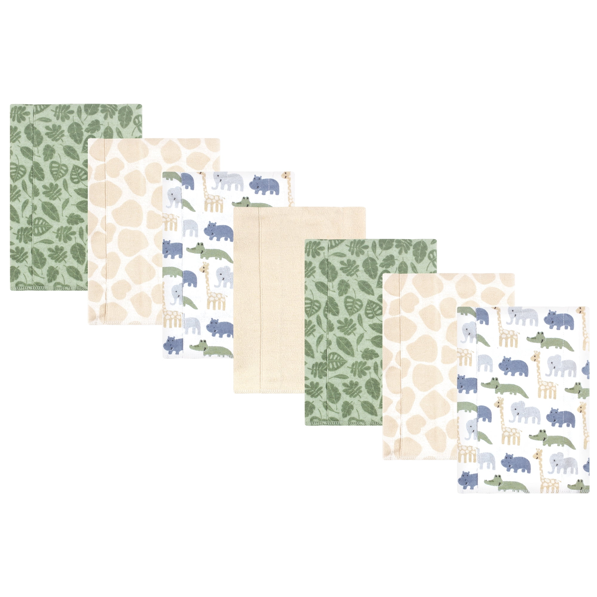 Hudson Baby Cotton Flannel Burp Cloths 7-Pack, Wild Leaf Safari , One Size