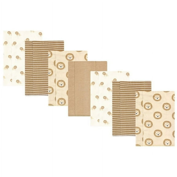 Hudson Baby Cotton Flannel Burp Cloths, Brave Lion 7-Pack, One Size