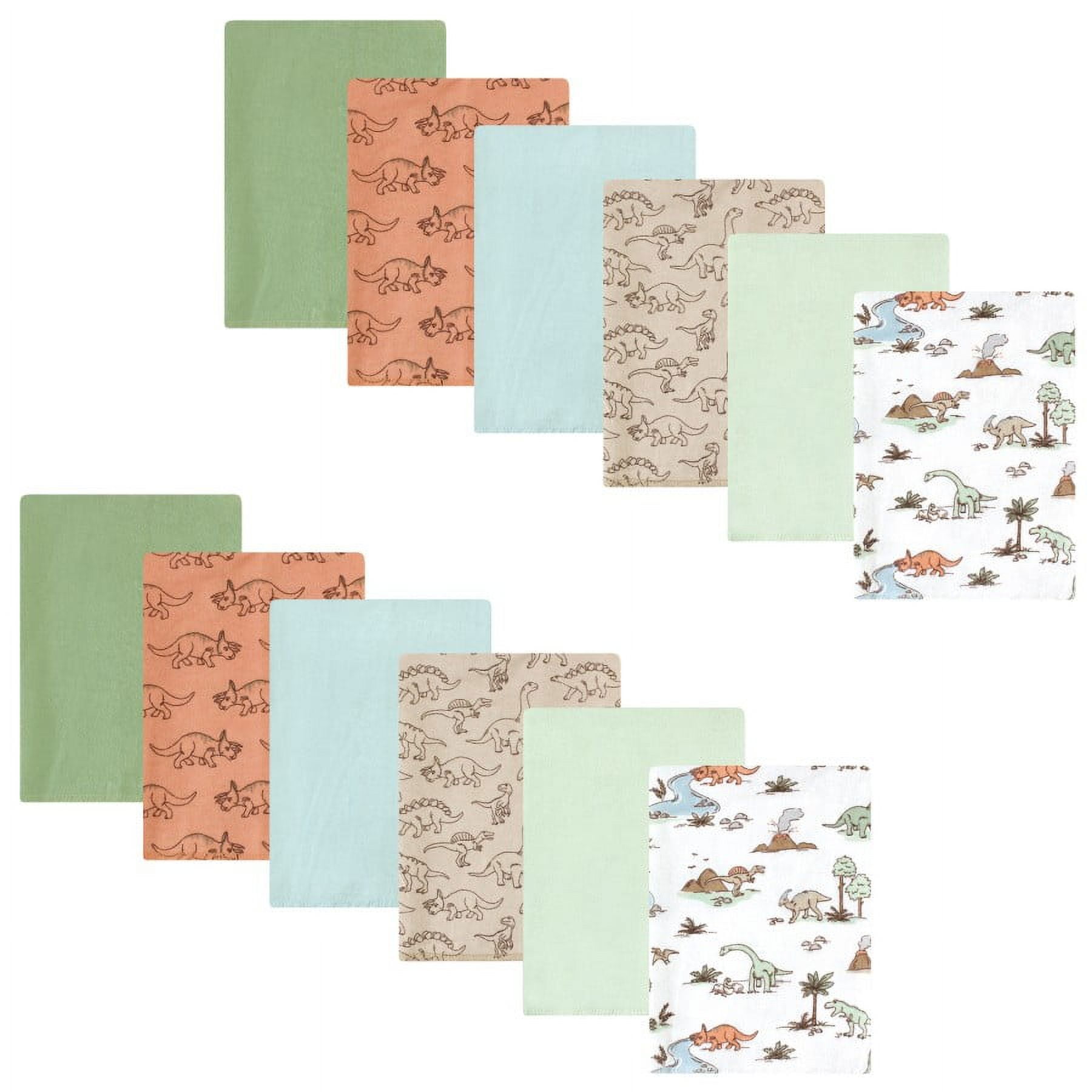 Hudson Baby Unisex Baby Cotton Poly Flannel Burp Cloths Bundle, Dinosaur Adventures, One Size