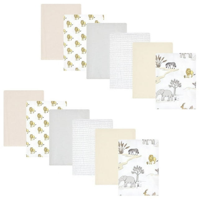 Hudson Baby Cotton Flannel Burp Cloths Bundle, Neutral Safari World