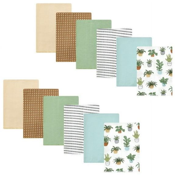 Hudson Baby Cotton Flannel Burp Cloths Bundle, Plants, One Size