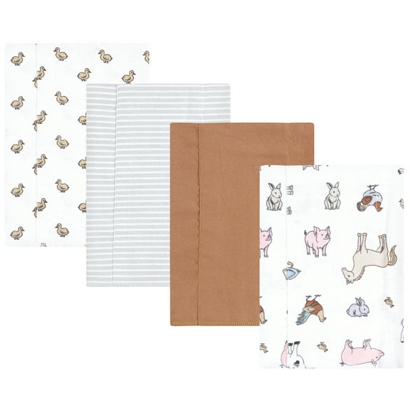 Hudson Baby Cotton Flannel Burp Cloths, Farm World, One Size