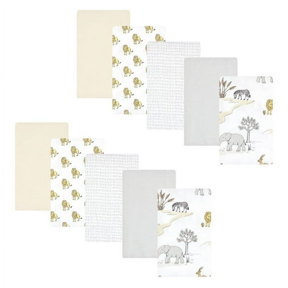 Hudson Baby Cotton Flannel Burp Cloths, Neutral Safari World 10-Pack, One Size