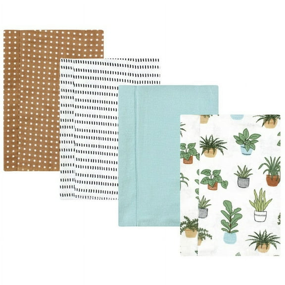 Hudson Baby Cotton Flannel Burp Cloths, Plants 4 Pack, One Size