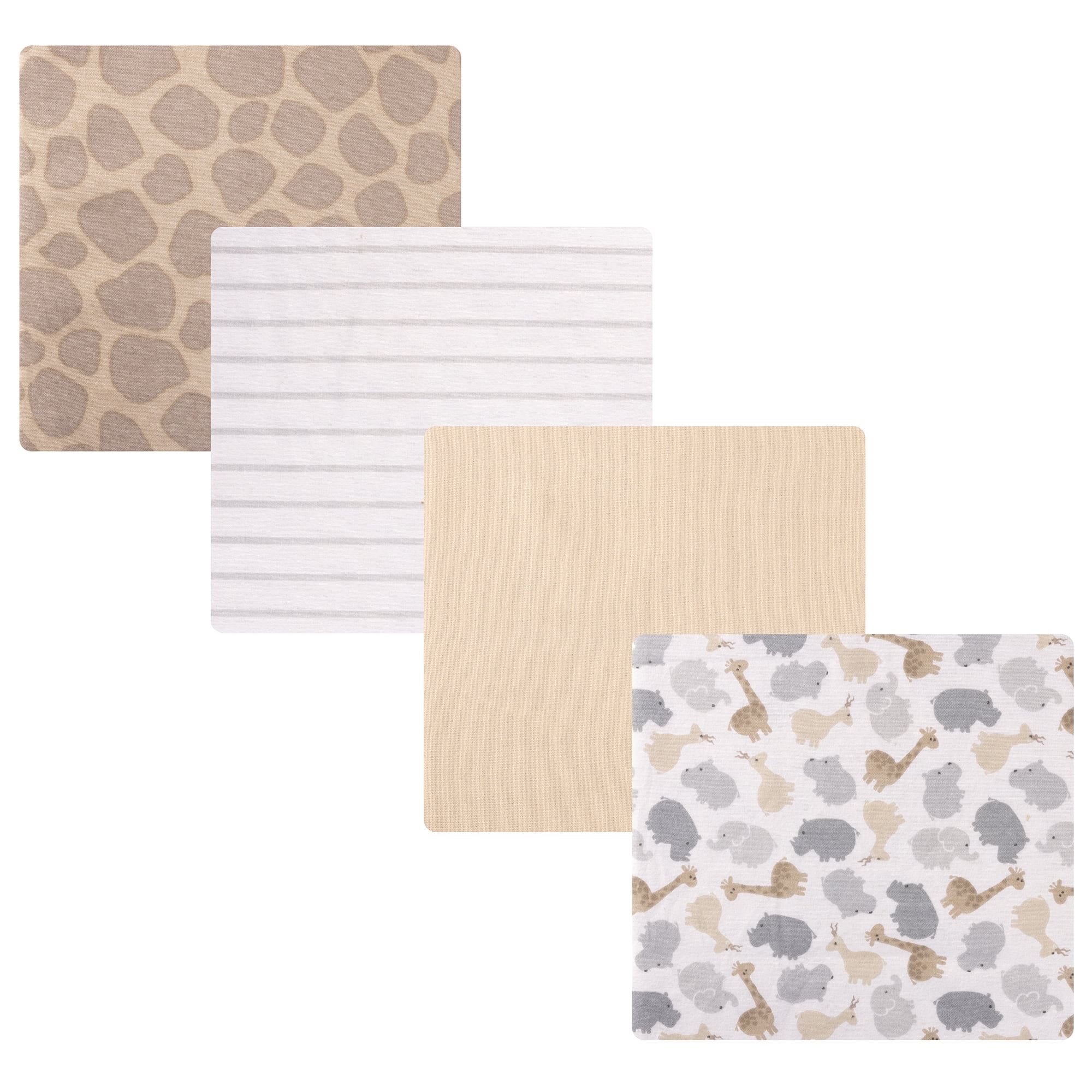 Hudson Baby Unisex Baby Cotton Poly Flannel Receiving Blankets, Safari Friends 4-Pack, One Size