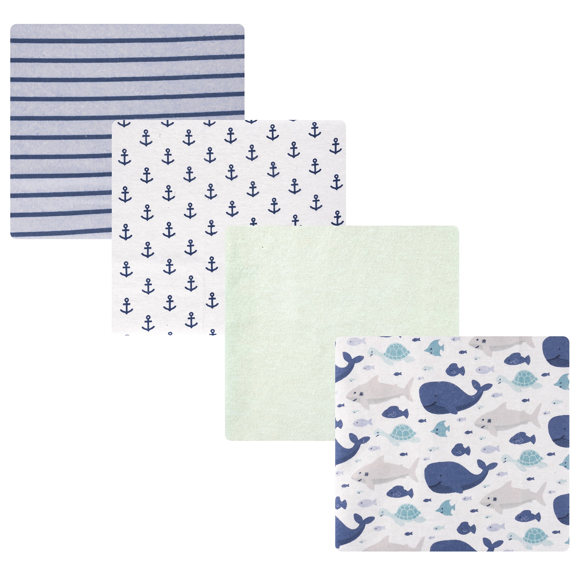 Hudson Baby Cotton Flannel Receiving Blankets 4-Pack, Sea Friends , One Size
