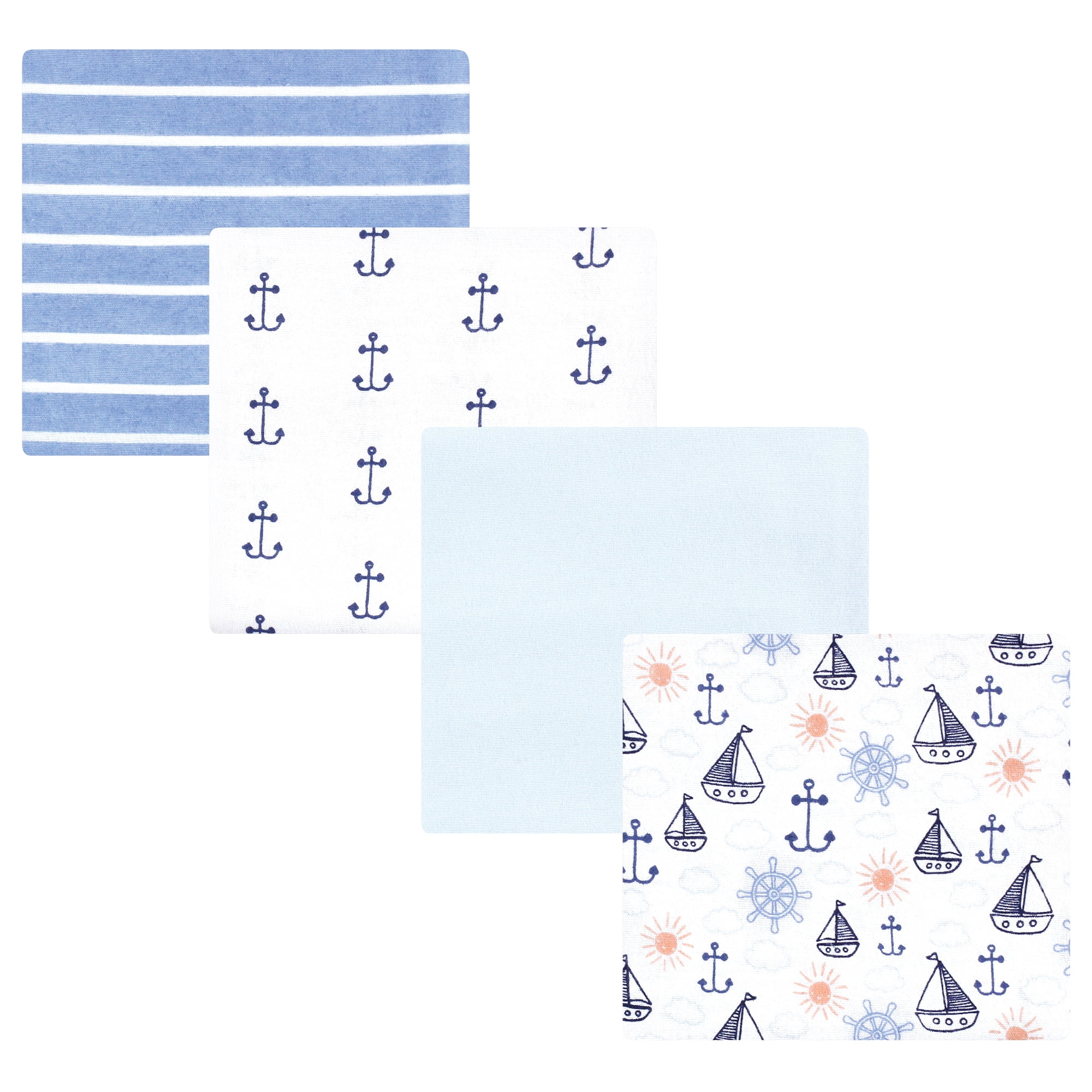Hudson Baby Cotton Flannel Receiving Blankets 4-Pack, Sunshine And Sailboats , One Size