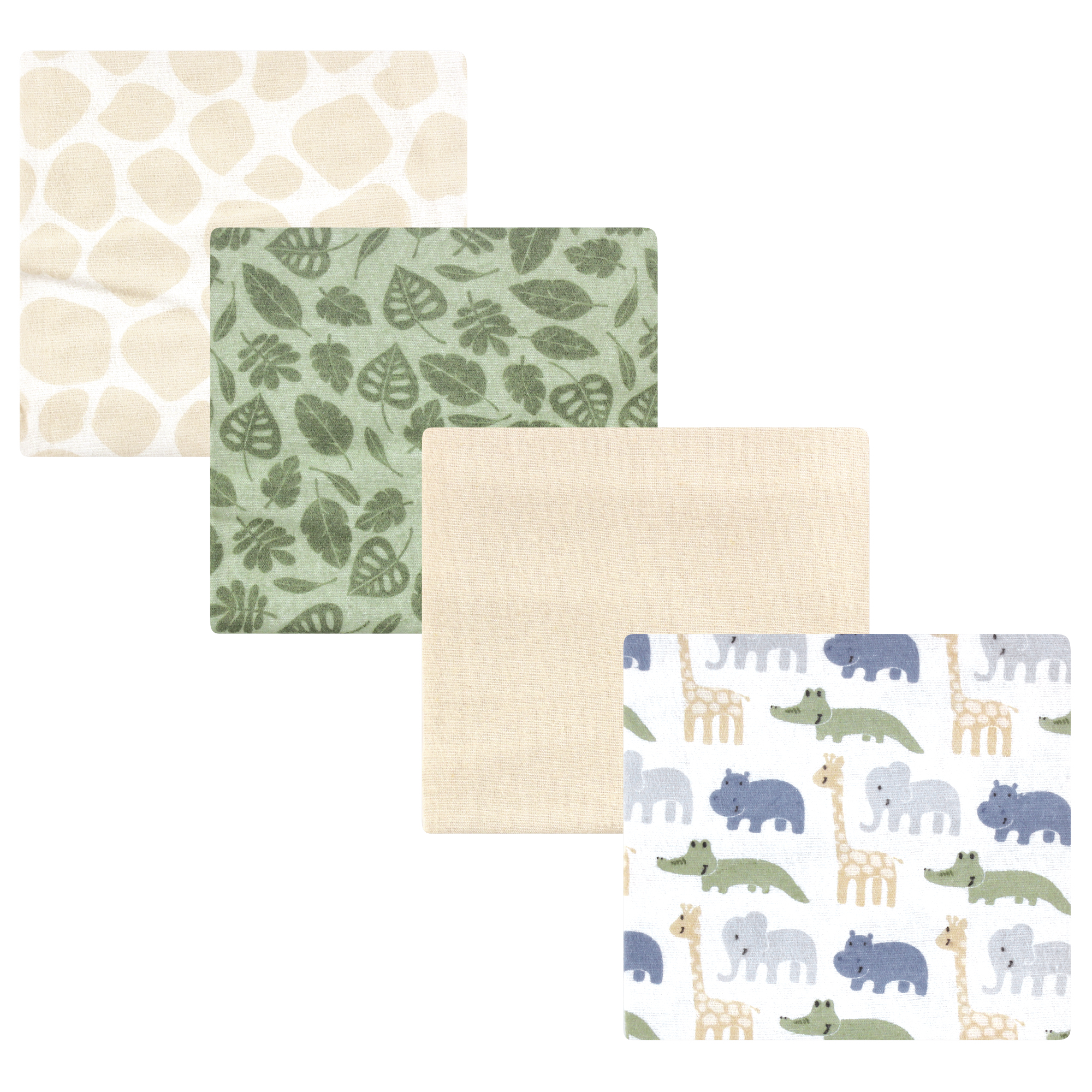 Hudson Baby Cotton Flannel Receiving Blankets 4-Pack, Wild Leaf Safari , One Size