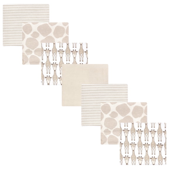 Hudson Baby Cotton Flannel Receiving Blankets 7-Pack Bundle, Giraffe , One Size