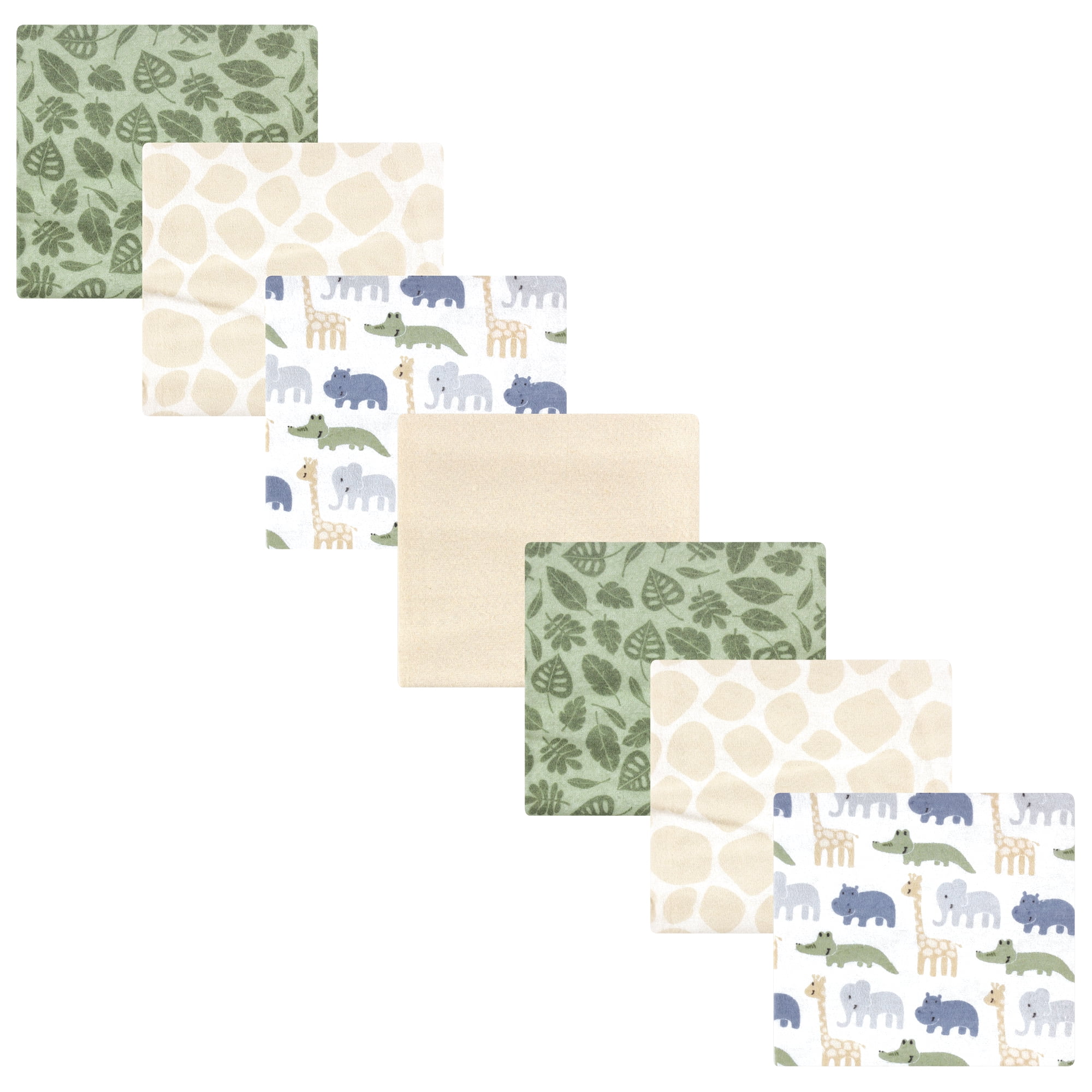 Hudson Baby Cotton Flannel Receiving Blankets 7-Pack Bundle, Wild Leaf Safari , One Size