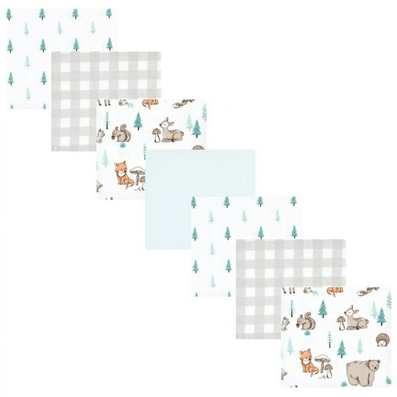 Hudson Baby Cotton Flannel Receiving Blankets Bundle, Neutral Woodland Pals, One Size
