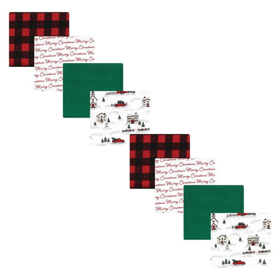 Hudson Baby Cotton Flannel Receiving Blankets Bundle Set, Christmas Scene, One Size