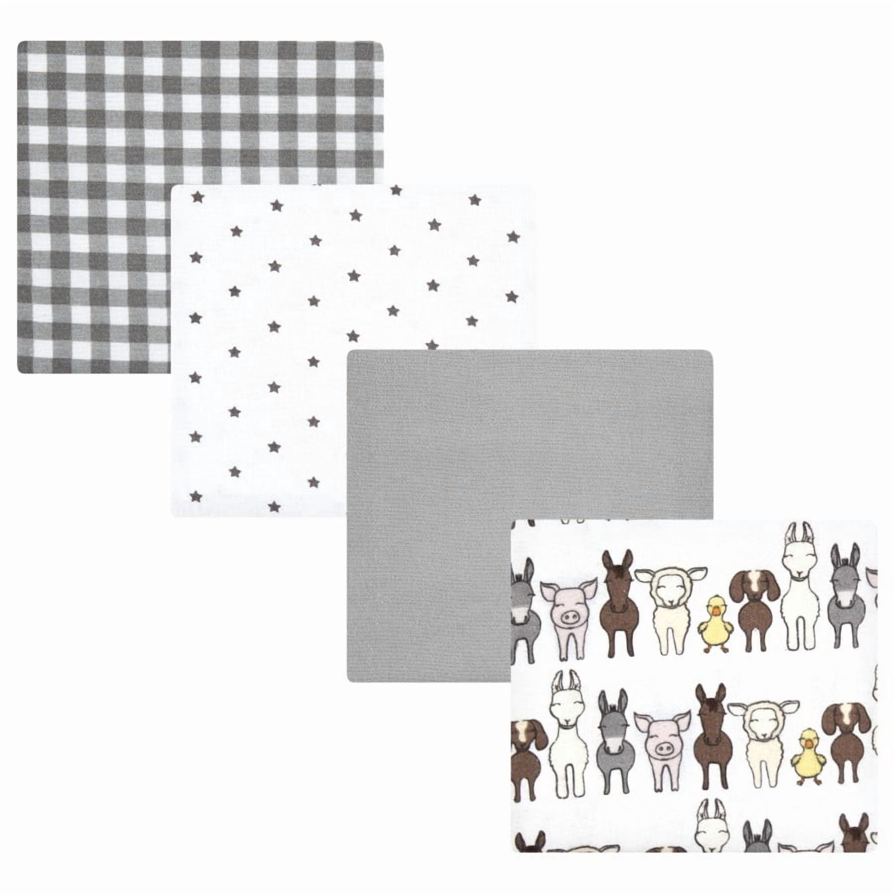 Hudson Baby Unisex Baby Cotton Poly Flannel Receiving Blankets, Farm Friends Grey, One Size