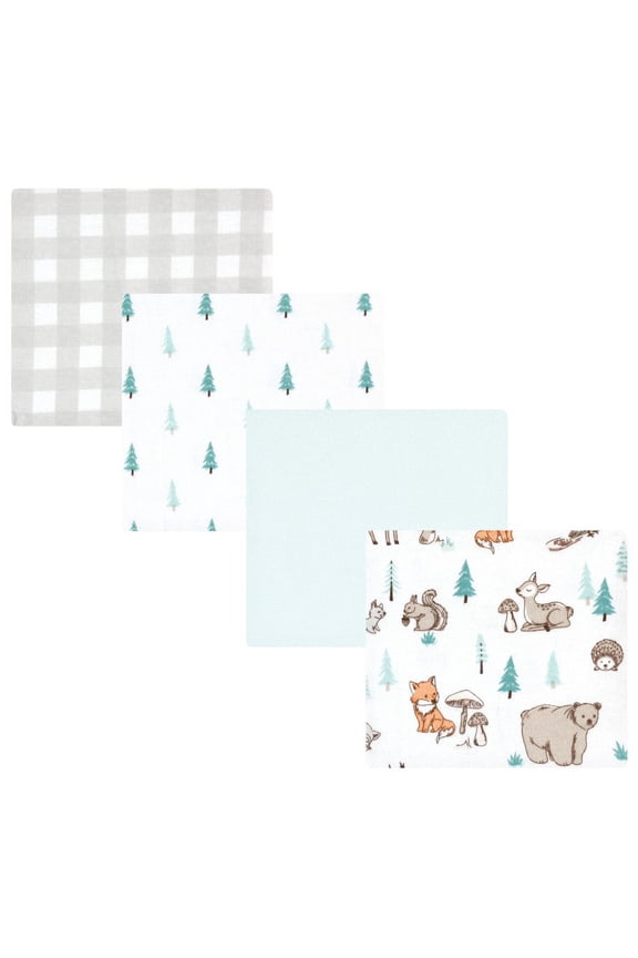 Cotton Flannel Receiving Blankets, Neutral Woodland Pals, One Size