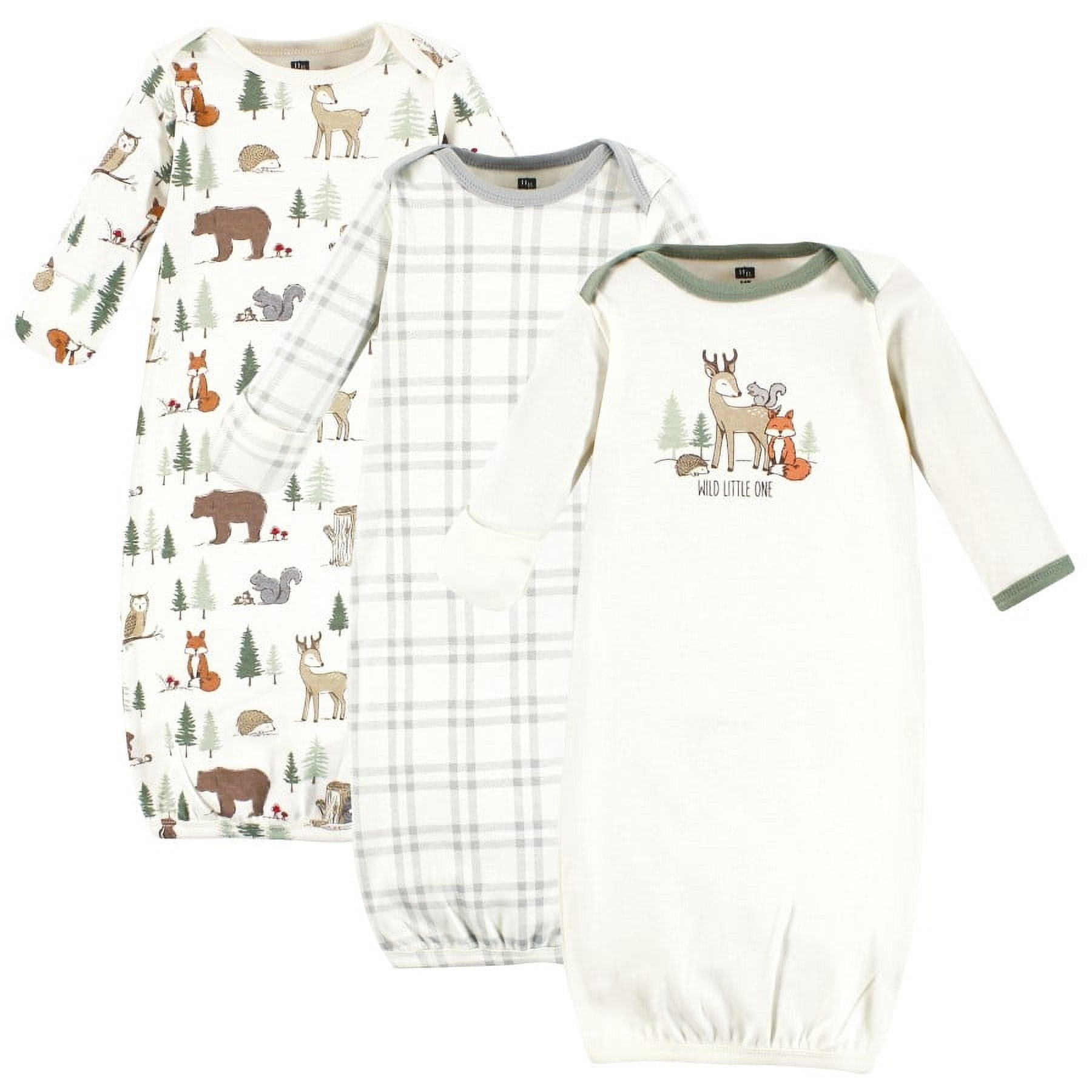 Hudson Baby Cotton Gowns, Forest Animals, 0-6 Months, 3- Piece