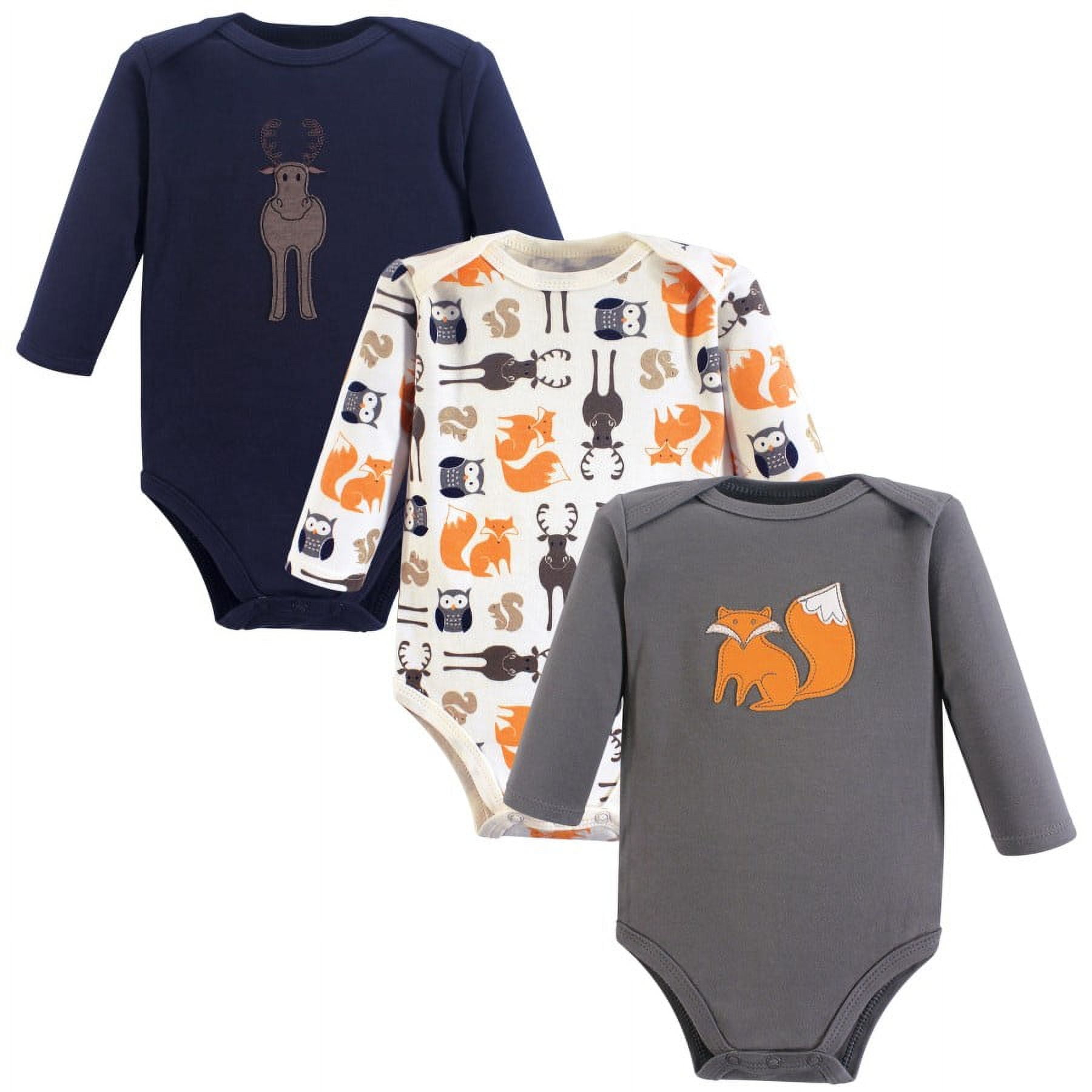 Hudson Baby Cotton Long-Sleeve Bodysuits, 3- Pack, Newborn- 24 Months