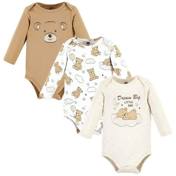 Hudson Baby Cotton Long-Sleeve Bodysuits, 3- Pack, Newborn- 24 Months