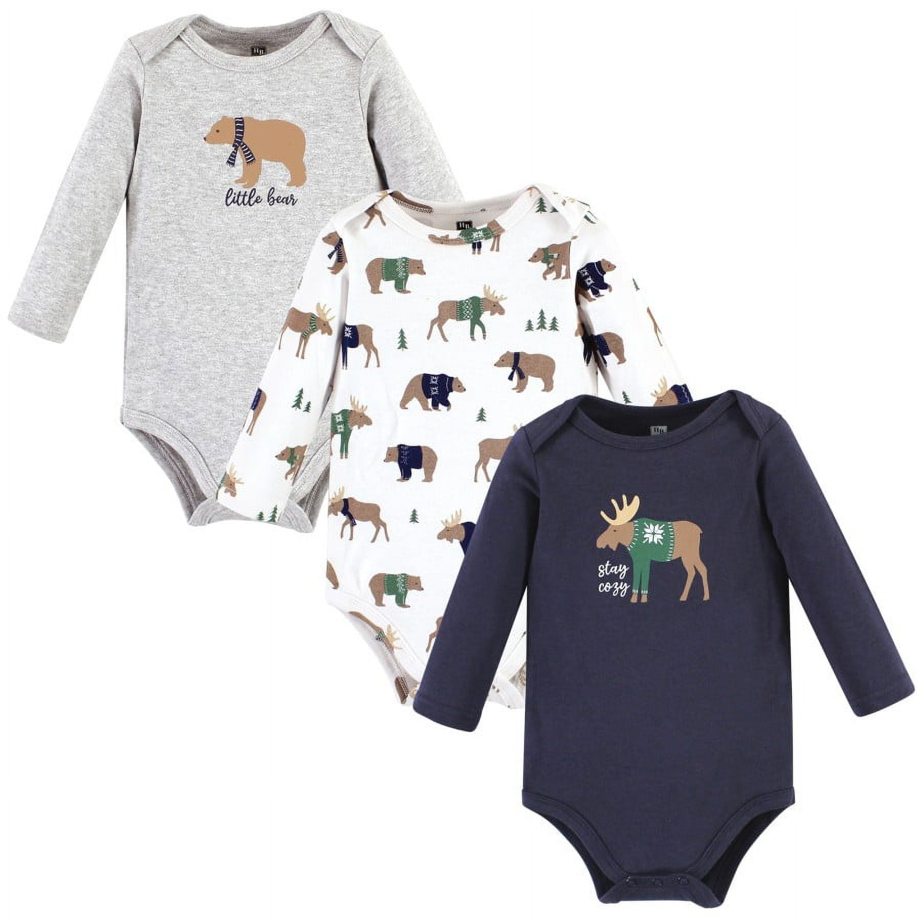 Hudson Baby Cotton Long-Sleeve Bodysuits, 3- Pack, Newborn- 24 Months
