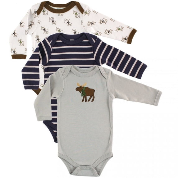 Hudson Baby Cotton Long-Sleeve Bodysuits, 3- Pack, Newborn- 24 Months