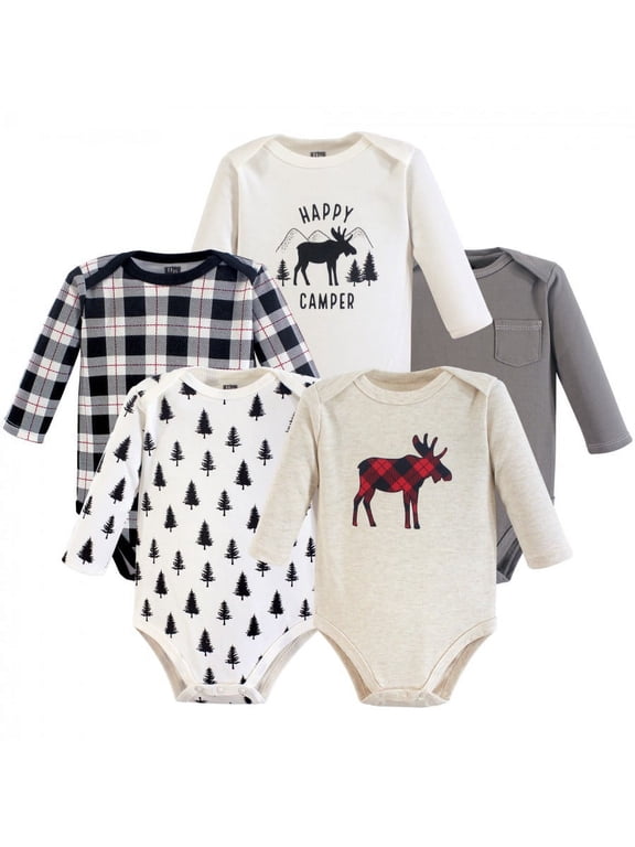 Cotton Long-Sleeve Bodysuits, 5-Pack, Newborn- 24 Months