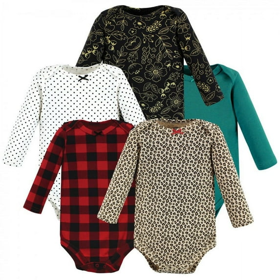 Hudson Baby Cotton Long-Sleeve Bodysuits, 5-Pack, Newborn- 24 Months