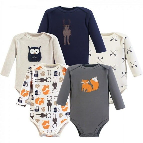 Hudson Baby Cotton Long-Sleeve Bodysuits, 5-Pack, Newborn- 24 Months