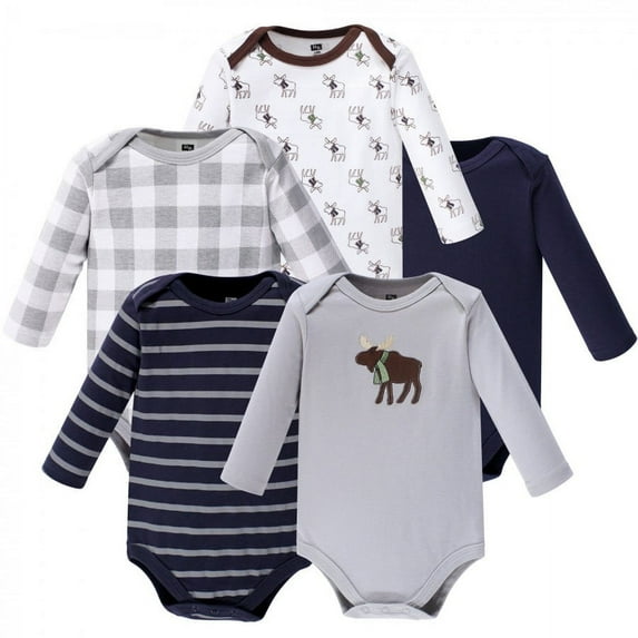 Hudson Baby Cotton Long-Sleeve Bodysuits, 5-Pack, Newborn- 24 Months