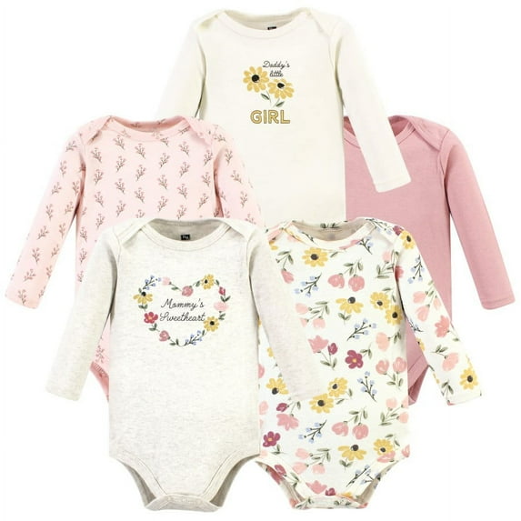 Hudson Baby Cotton Long-Sleeve Bodysuits, 5-Pack, Newborn- 24 Months