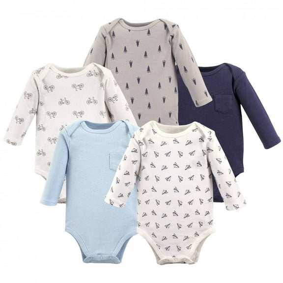 Hudson Baby Cotton Long-Sleeve Bodysuits, 5-Pack, Newborn- 24 Months