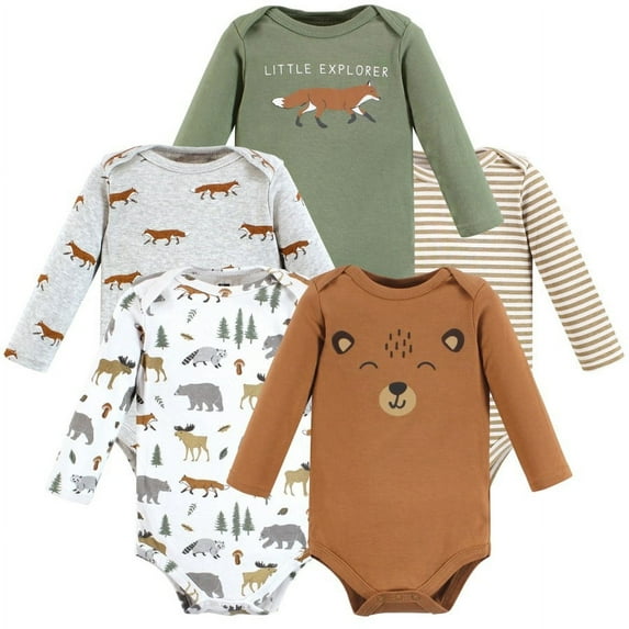 Hudson Baby Cotton Long-Sleeve Bodysuits, 5-Pack, Newborn- 24 Months