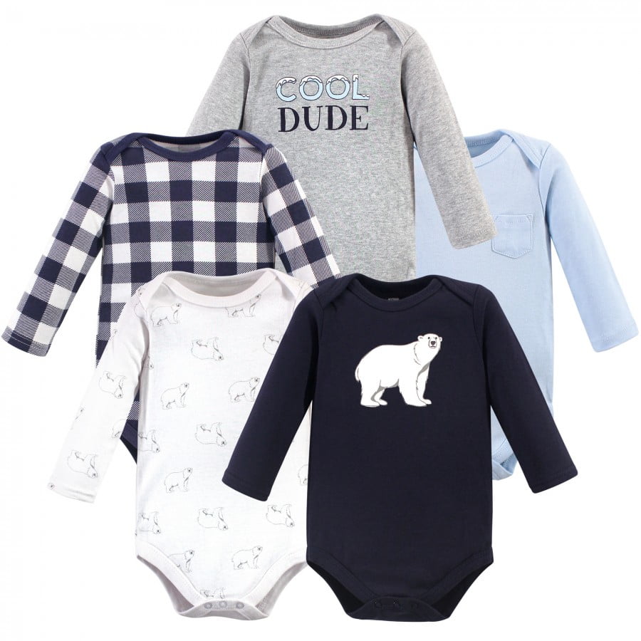 Hudson Baby Cotton Long-Sleeve Bodysuits, 5-Pack, Newborn- 24 Months