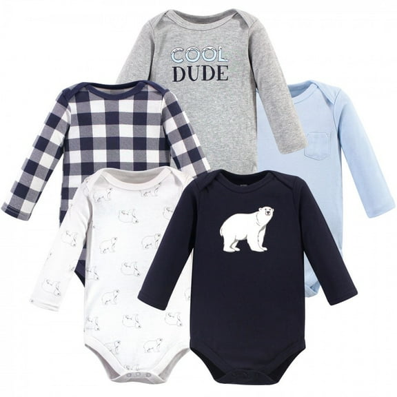 Hudson Baby Cotton Long-Sleeve Bodysuits, 5-Pack, Newborn- 24 Months