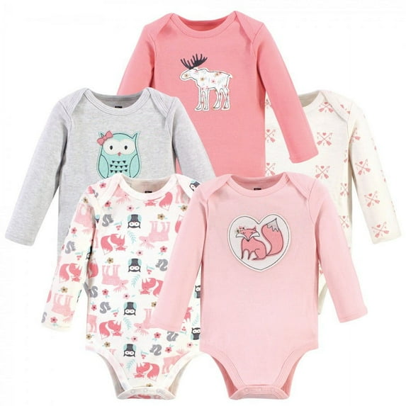 Hudson Baby Cotton Long-Sleeve Bodysuits, 5-Pack, Newborn- 24 Months