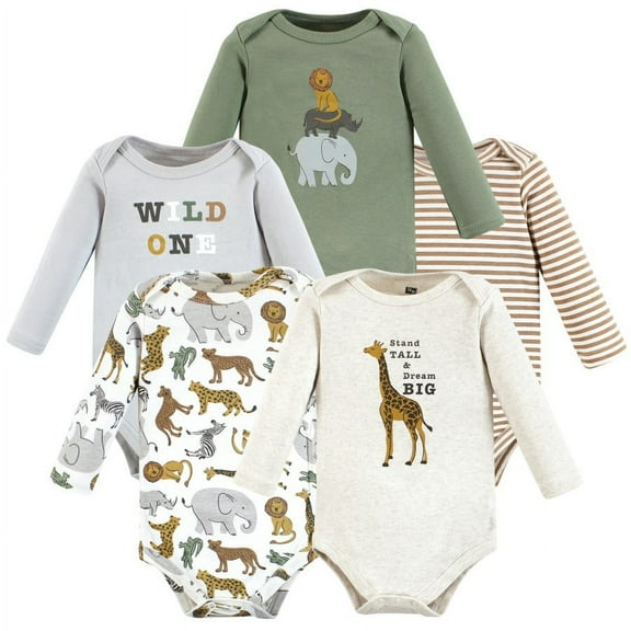 Hudson Baby Cotton Long-Sleeve Bodysuits, 5-Pack, Newborn- 24 Months