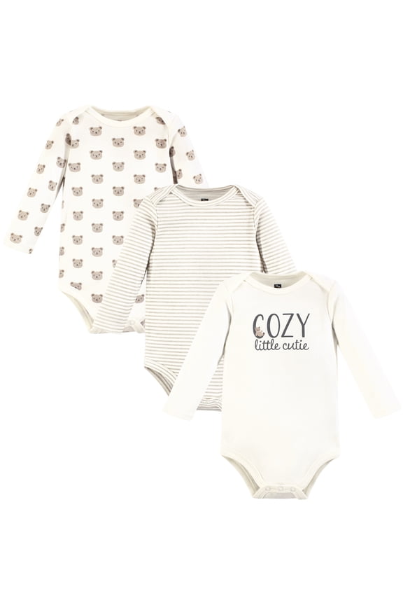 Cotton Long-Sleeve Bodysuits, Cozy Cutie, 0-3 Months
