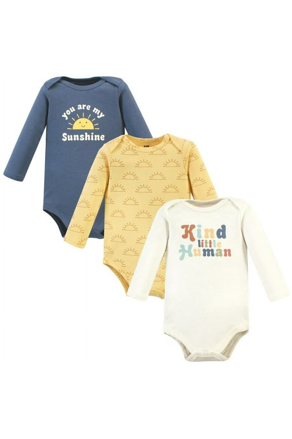 Cotton Long-Sleeve Bodysuits, Kind Human 3 Pack, Preemie