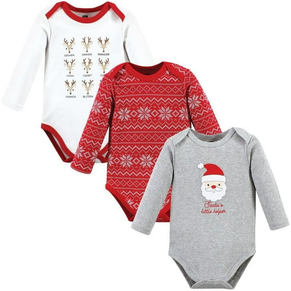 Hudson Baby Cotton Long-Sleeve Bodysuits, Santa Reindeer, 9-12 Months