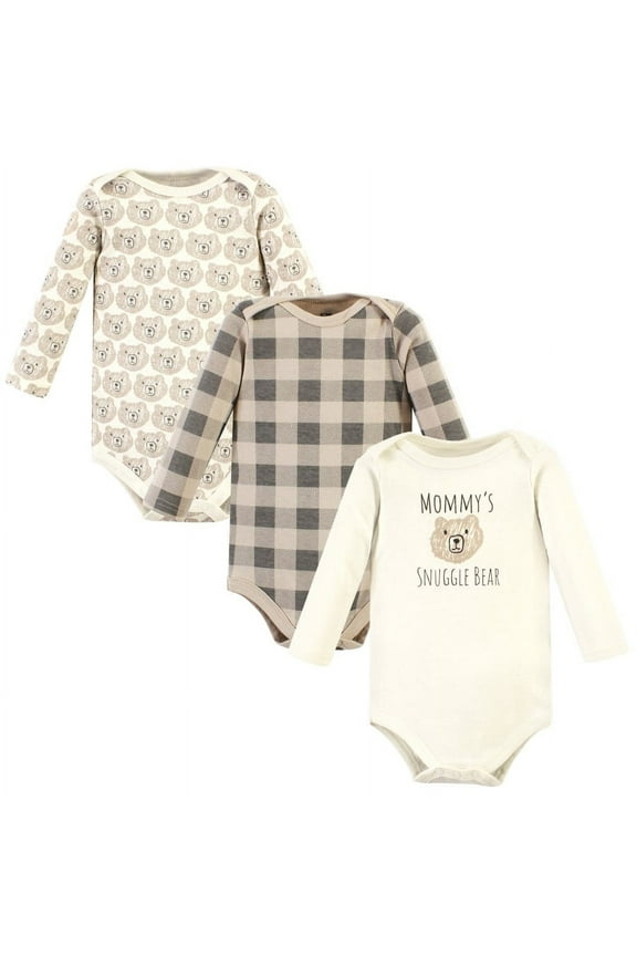 Cotton Long-Sleeve Bodysuits, Snuggle Bear, 12-18 Months
