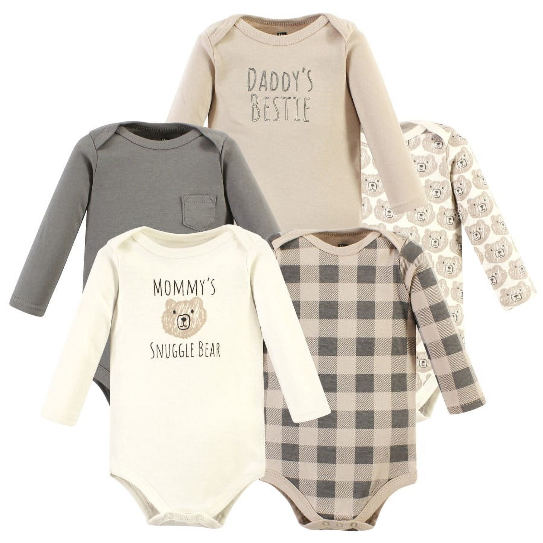 Hudson Baby Cotton Long-Sleeve Bodysuits, Snuggle Bear 5 Pack, Preemie