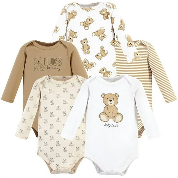 Hudson Baby Cotton Long-Sleeve Bodysuits, Teddy Bears 5-Pack, Preemie