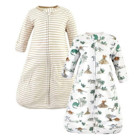 Hudson Baby Cotton Long-Sleeve Wearable Sleeping Bag, Sack, Blanket, Boy Dino World Long Sleeve, 0-3 Months