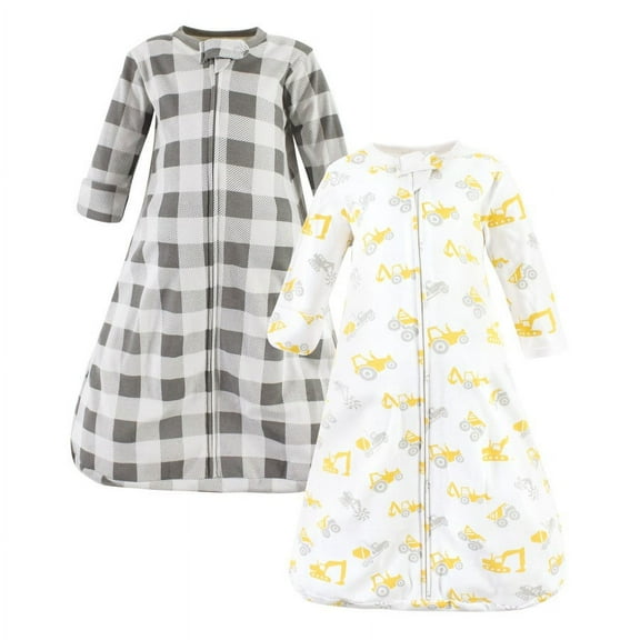 Hudson Baby Cotton Long-Sleeve Wearable Sleeping Bag, Sack, Blanket, Construction Vehicles Long Sleeve, 0-3 Months