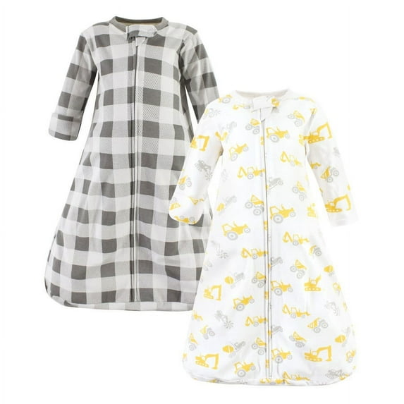 Hudson Baby Cotton Long-Sleeve Wearable Sleeping Bag, Sack, Blanket, Construction Vehicles Long Sleeve, 18-24 Months