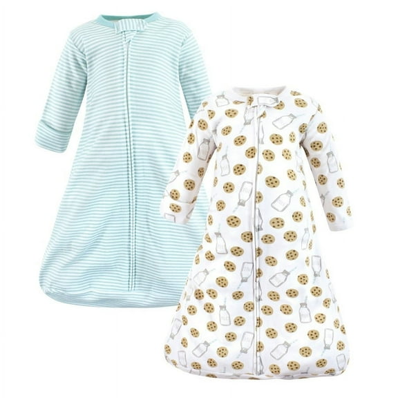 Hudson Baby Cotton Long-Sleeve Wearable Sleeping Bag, Sack, Blanket, Mint Milk Cookies Long Sleeve, 12-18 Months