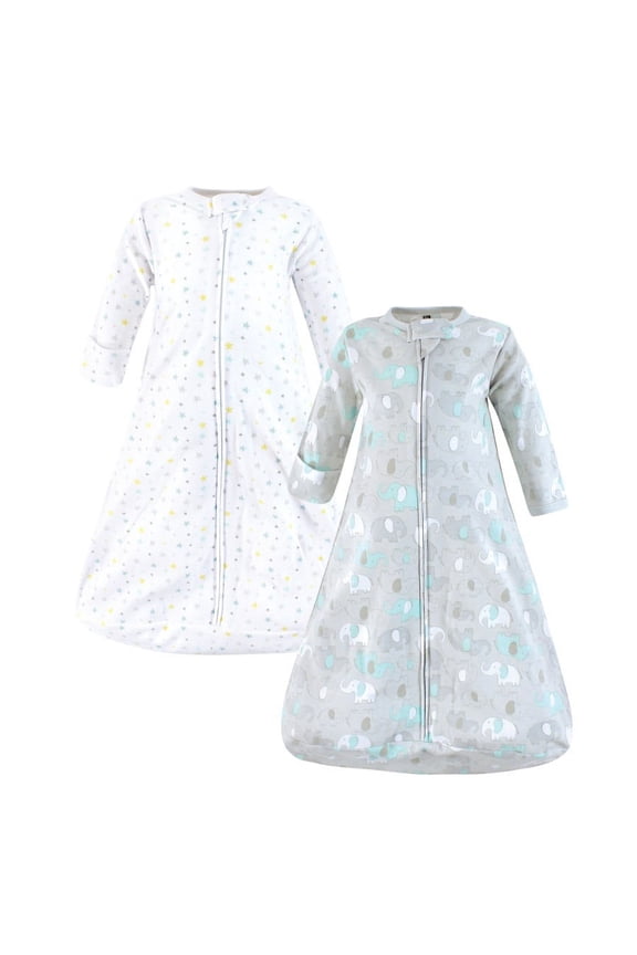 Cotton Long-Sleeve Wearable Sleeping Bag, Sack, Blanket, Neutral New Elephant, 3-9 Months