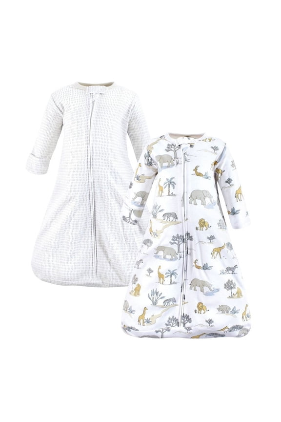 Cotton Long-Sleeve Wearable Sleeping Bag, Sack, Blanket, Neutral Safari World Long Sleeve, 0-3 Months