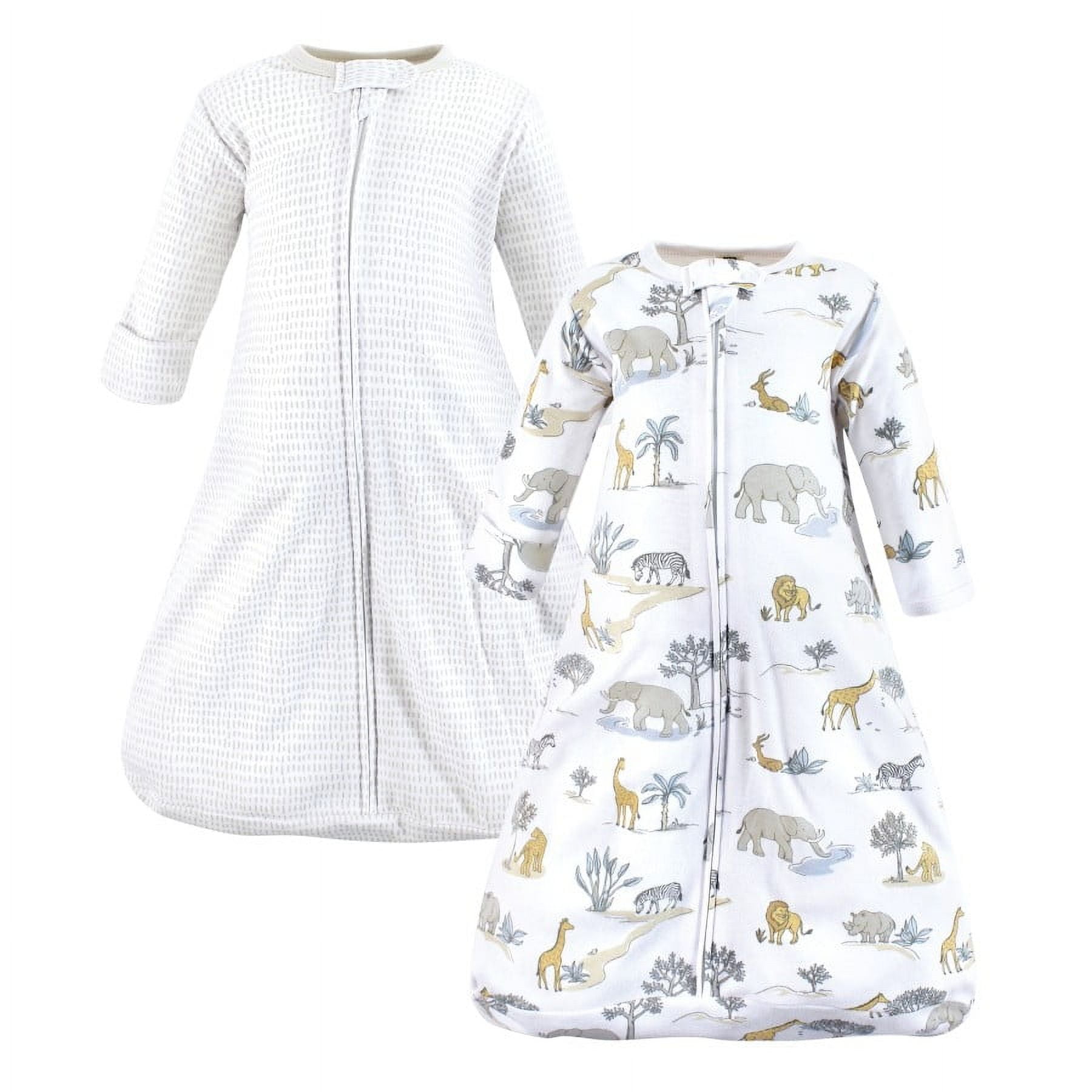 Hudson Baby Cotton Long-Sleeve Wearable Sleeping Bag, Sack, Blanket, Neutral Safari World Long Sleeve, 18-24 Months