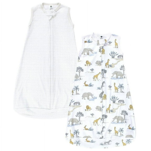 Hudson Baby Cotton Long-Sleeve Wearable Sleeping Bag, Sack, Blanket, Neutral Safari World Sleeveless, 12-18 Months